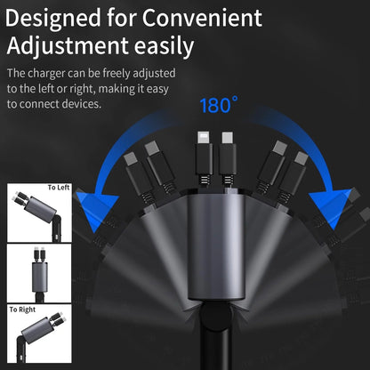 4 in 1 Retractable Car Charger: 100W Fast C Iphone and Type C Cable and 2 Charging Ports 