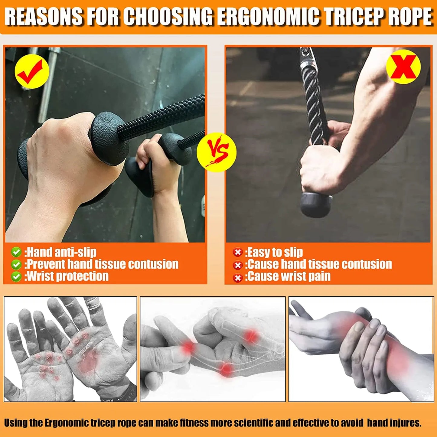 Ergonomic Triceps Rope Pull Down Attachment